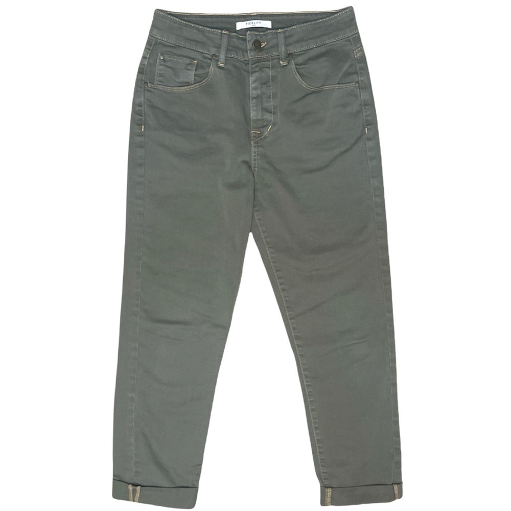 Fidelity Denim Cher Crop High Rise Slim Straight Sage Green Jeans | Size 26